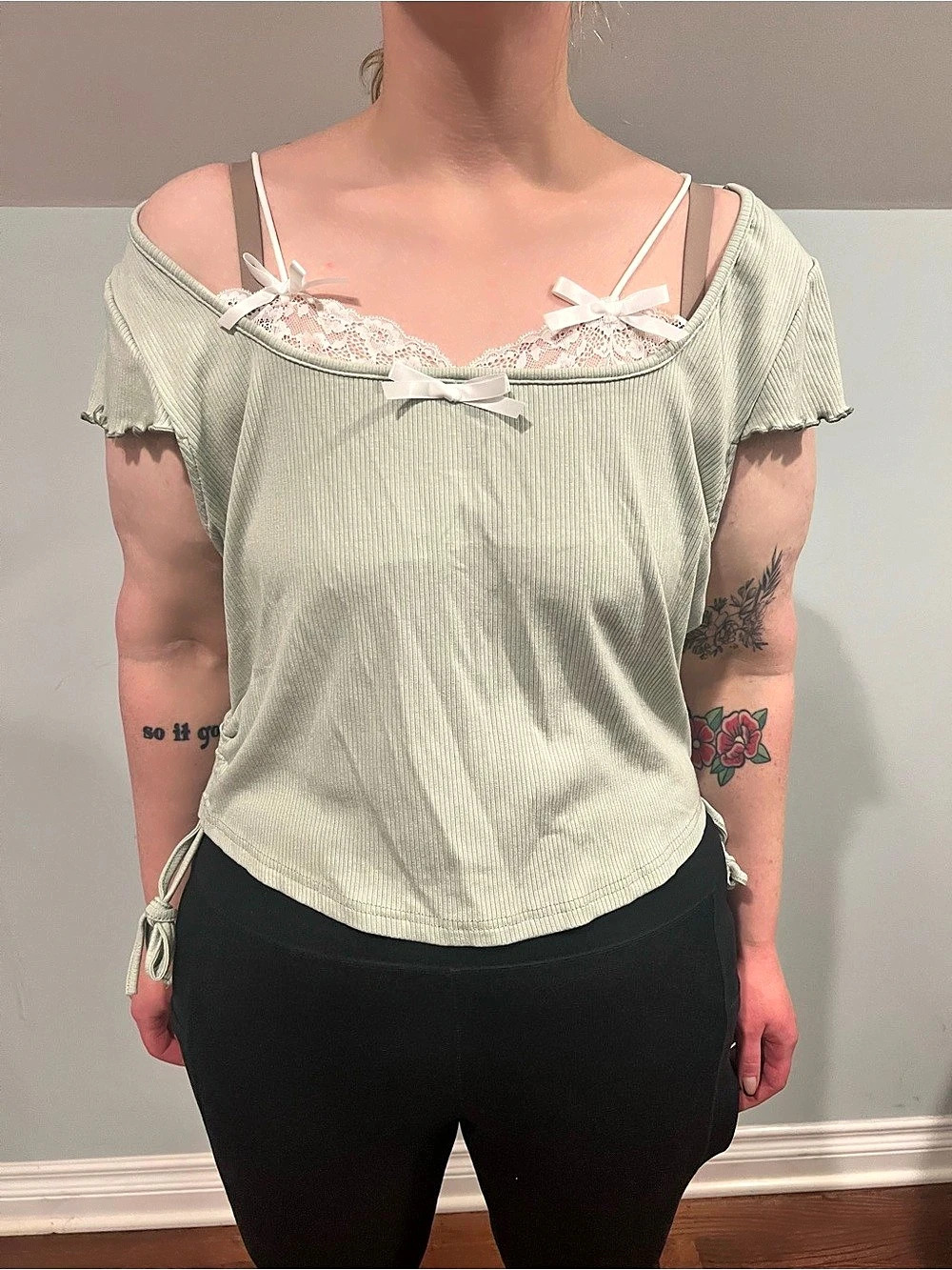 Green & White Gingham Short Sleeve Top